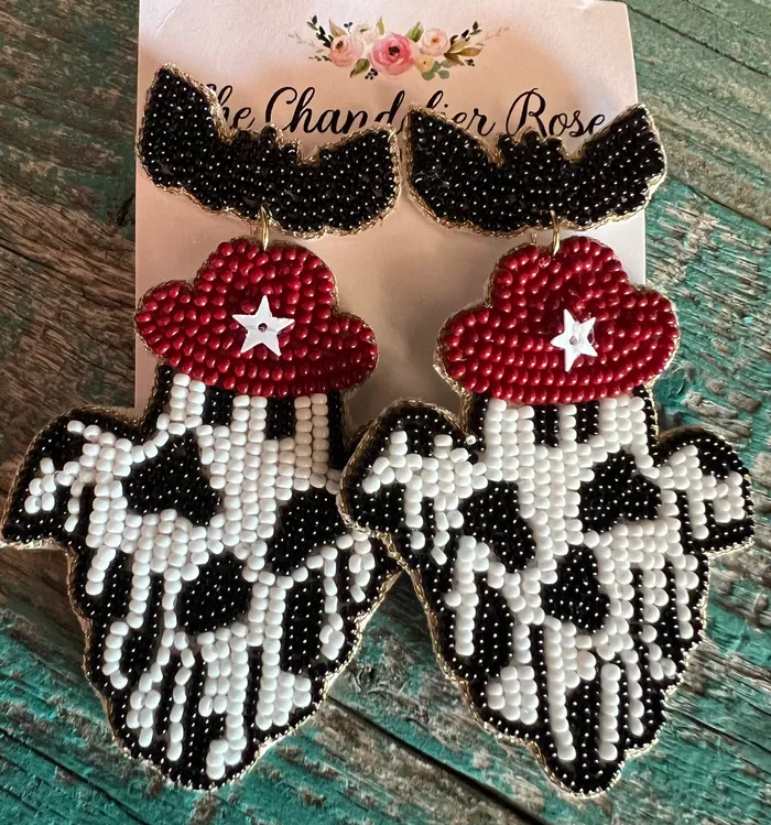 Earrings YKT MAROON COWGIRL GHOST BEADED EARRINGS