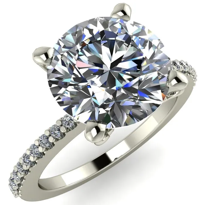 Fire Brilliance Rings Stacey Round Center Stone Custom Diamond Shoulders and Diamond Bezel High Prong Set Design Ring Fire Brilliance Rings Stacey Round Center Stone Custom Diamond Shoulders and Diamond Bezel High Prong Set Design Ring