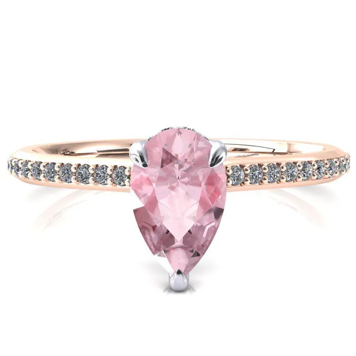 Rings Fire Brilliance Kiki Pear Pink Sapphire 3 Prongs Claw Floating Halo 12 Pinpoint Inverted Cathedral Ring