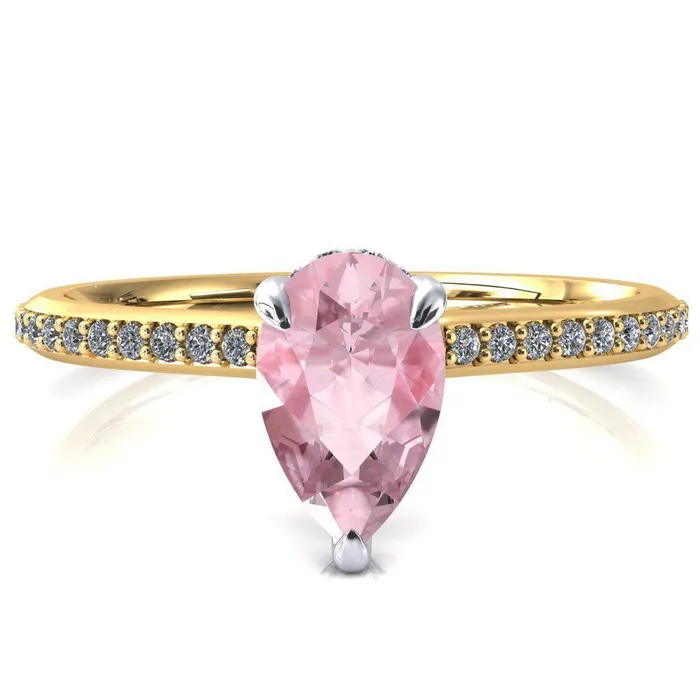 Rings Fire Brilliance Kiki Pear Pink Sapphire 3 Prongs Claw Floating Halo 12 Pinpoint Inverted Cathedral Ring
