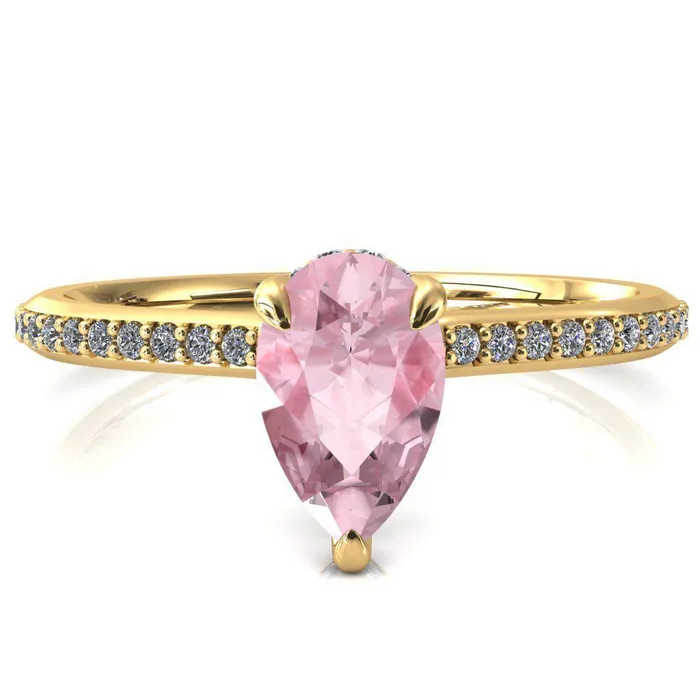 Rings Fire Brilliance Kiki Pear Pink Sapphire 3 Prongs Claw Floating Halo 12 Pinpoint Inverted Cathedral Ring
