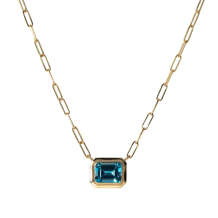Goshwara Necklaces Goshwara EmeraldCut Blue Topaz 18K Gold Pendant Necklace