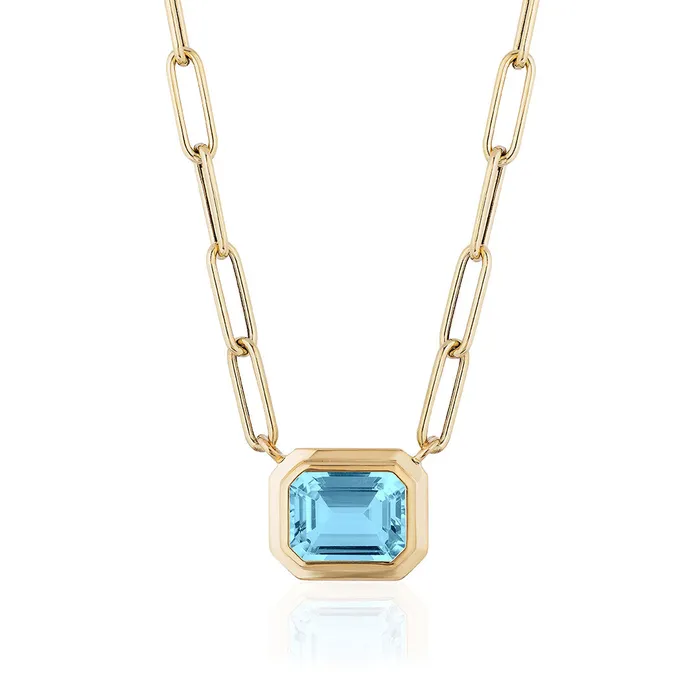 Goshwara Necklaces Goshwara EmeraldCut Blue Topaz 18K Gold Pendant Necklace