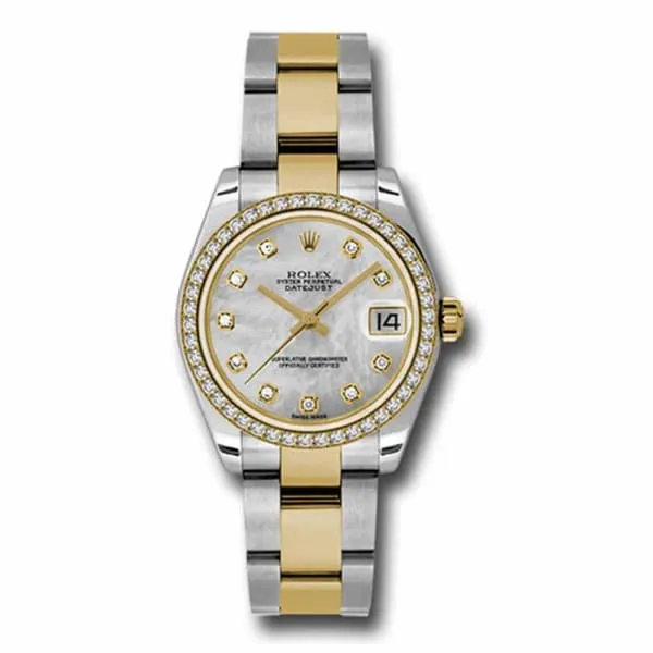 Rolex Bracelets Rolex Datejust 31mm Ref 178383 mdo White Mother of Pearl Diamond Dial Diamond Bezel Two Tone Stainless Steel 18K Yellow Gold Oyster Bracelet Womens Watch