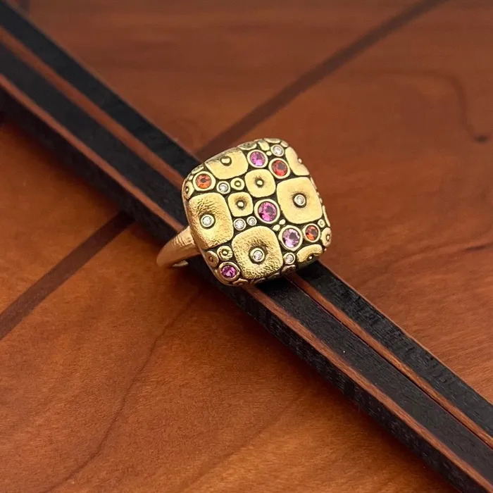 Soft Mosaic Ring with Pink Orange Sapphire Alex Sepkus Rings