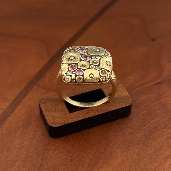 Soft Mosaic Ring with Pink Orange Sapphire Alex Sepkus Rings