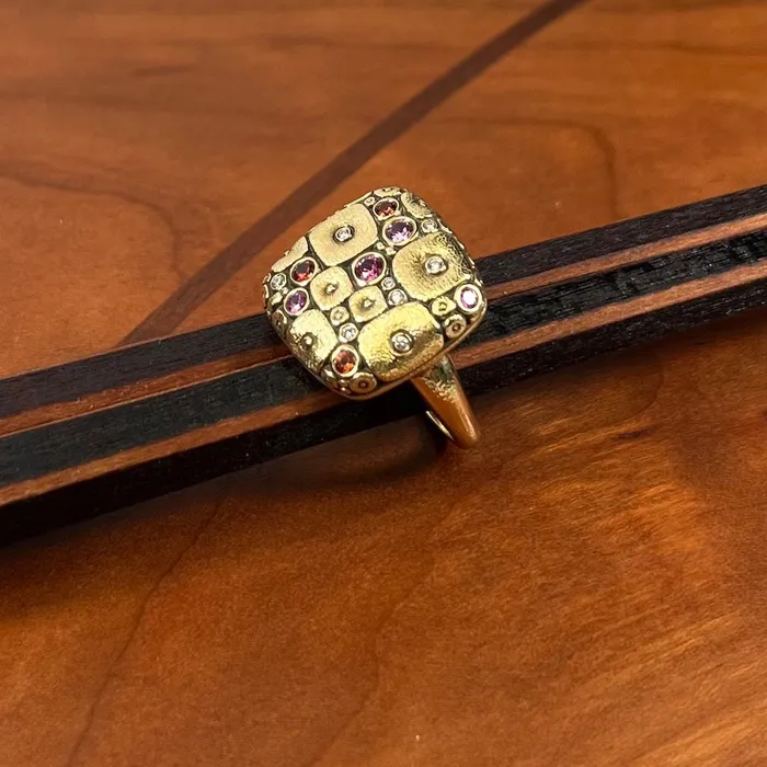 Soft Mosaic Ring with Pink Orange Sapphire Alex Sepkus Rings