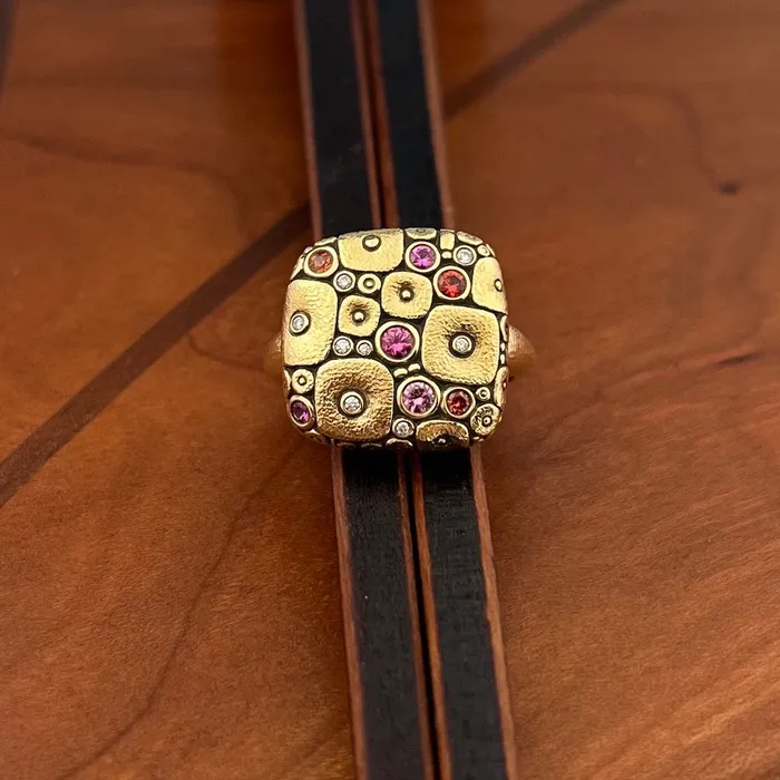 Soft Mosaic Ring with Pink Orange Sapphire Alex Sepkus Rings