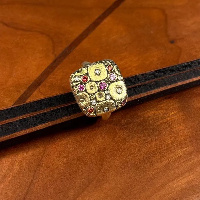 Soft Mosaic Ring with Pink Orange Sapphire Alex Sepkus Rings