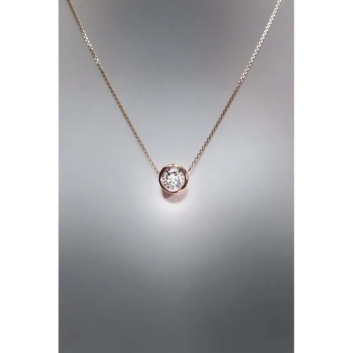 1 Carat Bezel Set Round Natural Earth Mined Diamond Pendant 14K Rose Gold GB Necklaces 1 Carat Bezel Set Round Natural Earth Mined Diamond Pendant 14K Rose Gold GB Necklaces