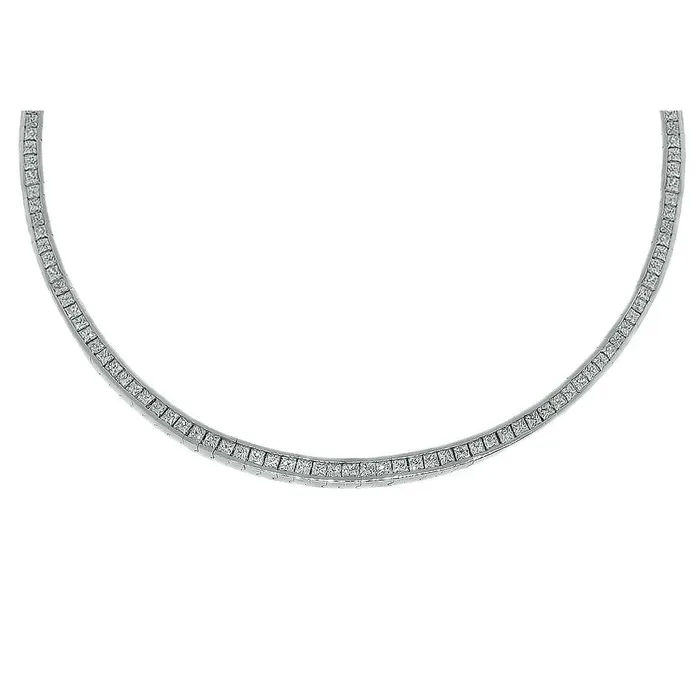 Beautiful Natural Earth Mined Diamond Princess Riviera Tennis Necklace 17 Carats White Gold 14K GB Necklaces Beautiful Natural Earth Mined Diamond Princess Riviera Tennis Necklace 17 Carats White Gold 14K GB Necklaces