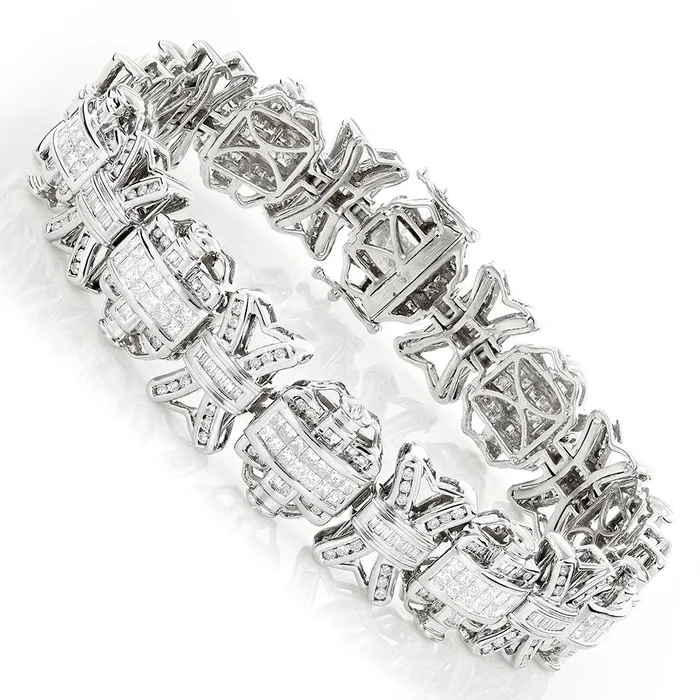 Bracelets 14 Carats Princess Round Natural Earth Mined Diamond Mens Bracelet White Gold 14K GB Bracelets 14 Carats Princess Round Natural Earth Mined Diamond Mens Bracelet White Gold 14K GB
