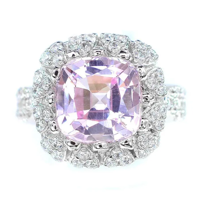 Cushion Cut Kunzite Natural Earth Mined Diamond Ring White Gold 14K 1650 Ct GB Rings Cushion Cut Kunzite Natural Earth Mined Diamond Ring White Gold 14K 1650 Ct GB Rings
