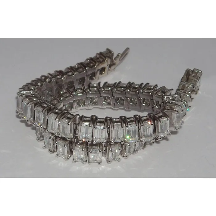 GB Bracelets 2250 Carats Emerald Cut Real Natural Earth Mined Diamond Tennis Bracelet White Gold 14K GB Bracelets 2250 Carats Emerald Cut Real Natural Earth Mined Diamond Tennis Bracelet White Gold 14K