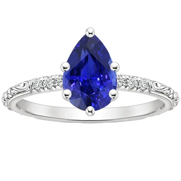 HarryChadEntcom Rings Solitaire Accents Ring Antique Style Blue Sapphire Natural Earth Mined Diamonds 4 Carats