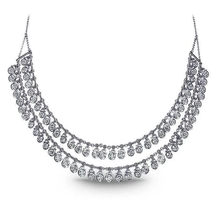Necklaces GB Women Necklace Double Row 35 Ct Natural Earth Mined Diamonds White Gold 14K New Necklaces GB Women Necklace Double Row 35 Ct Natural Earth Mined Diamonds White Gold 14K New