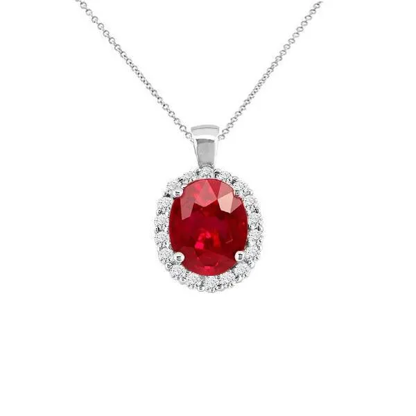 Red Ruby And Natural Earth Mined Diamond 6 Carats Pendant Necklace White Gold 14K GB Necklaces Red Ruby And Natural Earth Mined Diamond 6 Carats Pendant Necklace White Gold 14K GB Necklaces