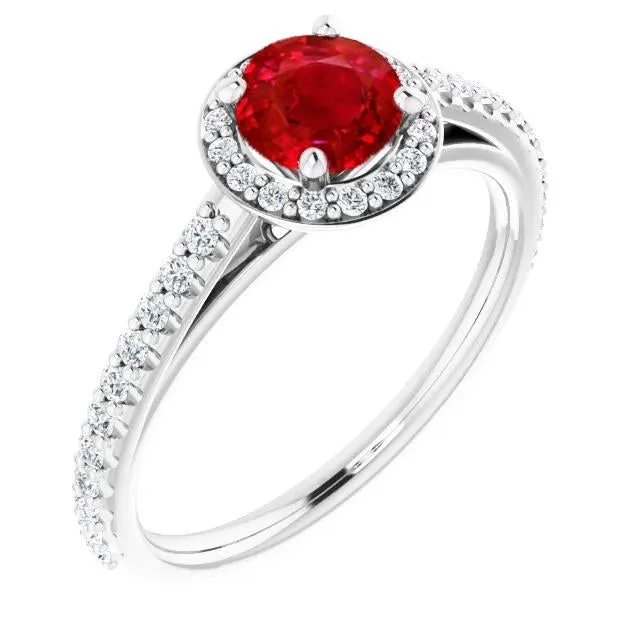 Rings 250 Carats Ring Round Halo Ruby White Gold 14K GB