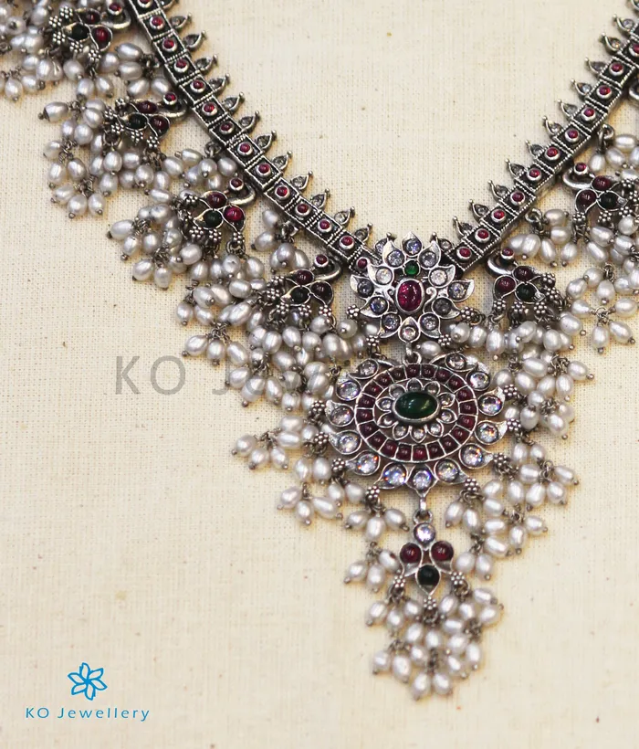 The Shloka Silver Guttapusalu Necklace LongOxidised Silversmith Necklaces