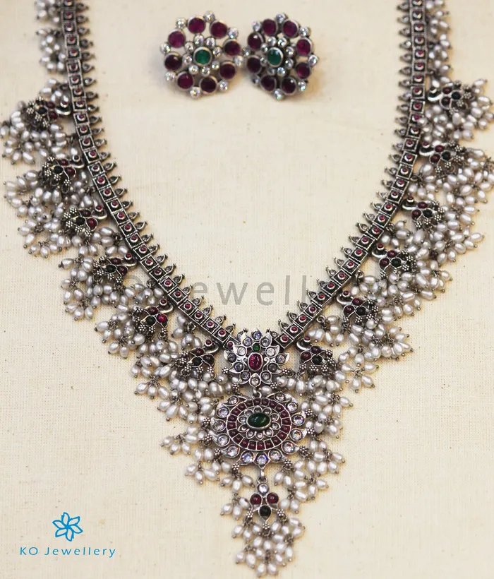 The Shloka Silver Guttapusalu Necklace LongOxidised Silversmith Necklaces