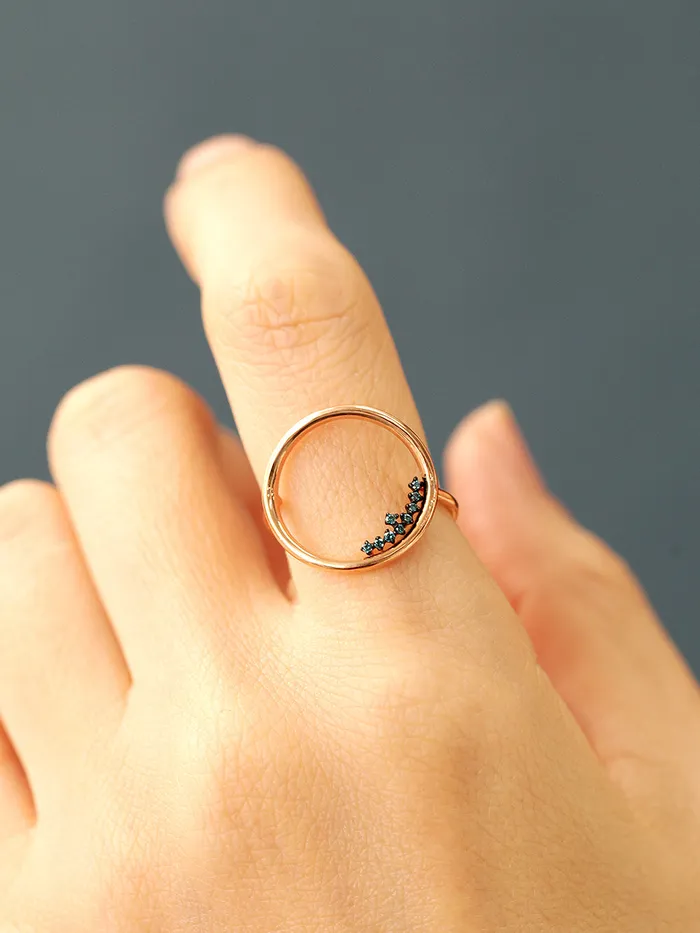 14K Gold Blue Diamond Circle Ring MinimalBijoux Rings