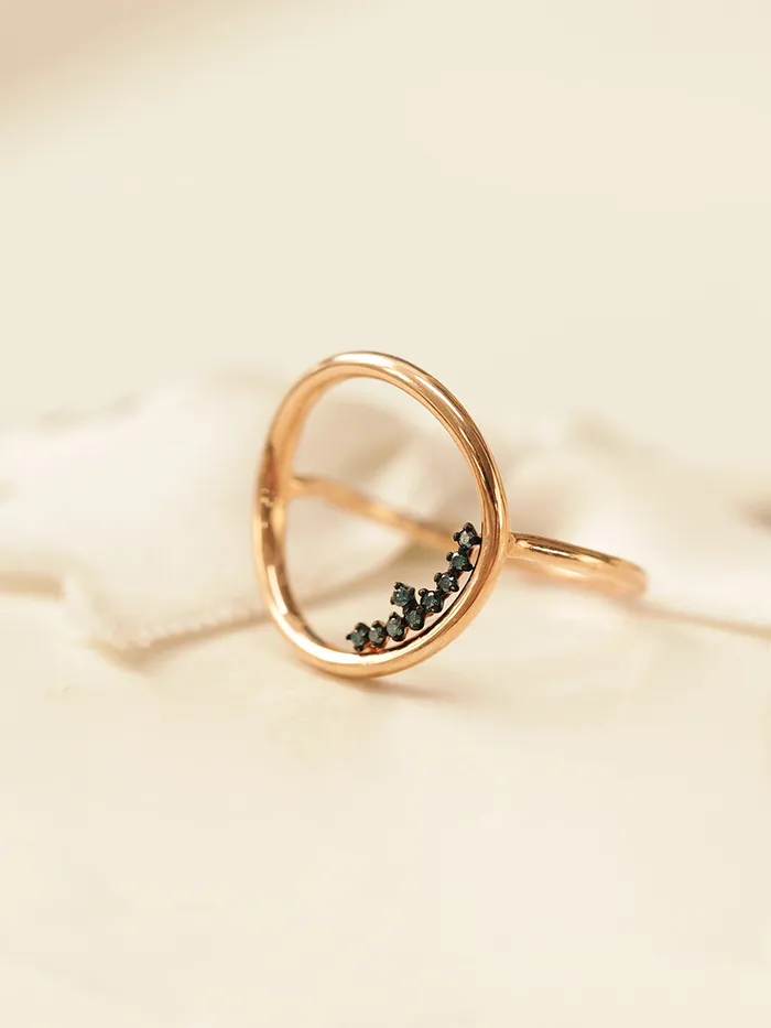 14K Gold Blue Diamond Circle Ring MinimalBijoux Rings