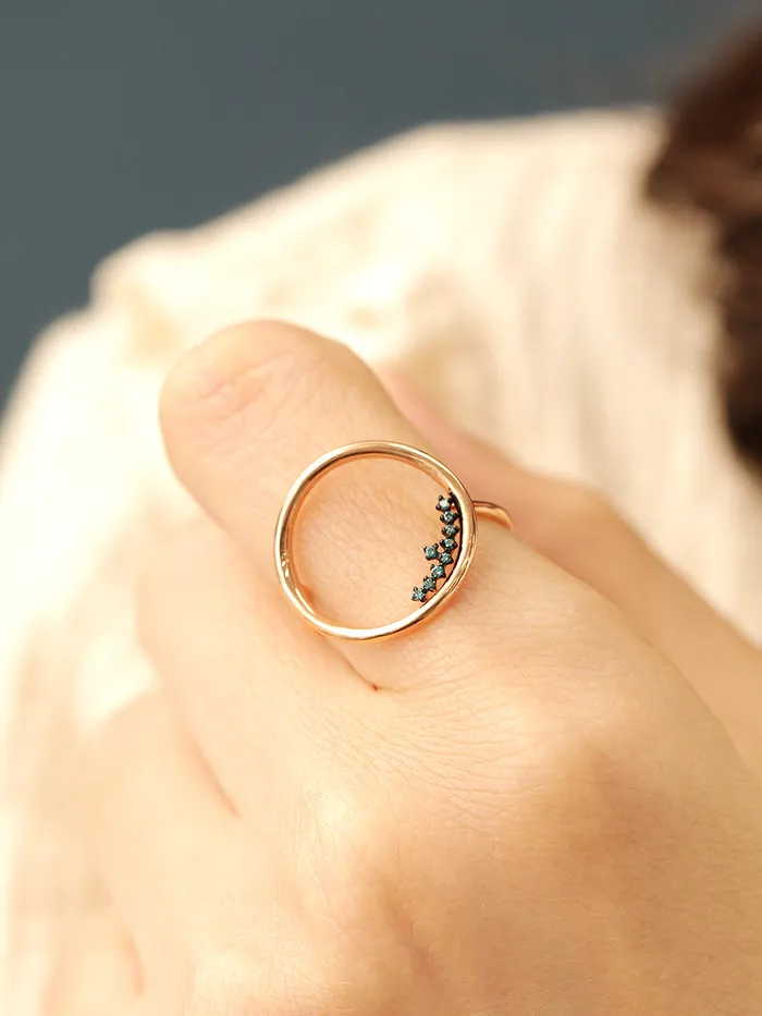 14K Gold Blue Diamond Circle Ring MinimalBijoux Rings