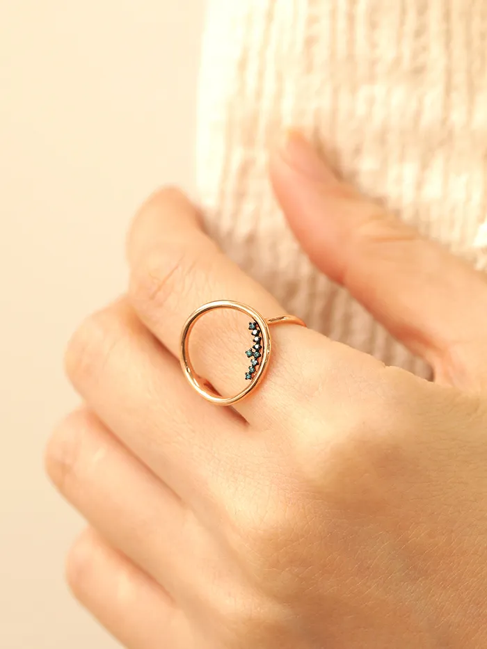 14K Gold Blue Diamond Circle Ring MinimalBijoux Rings