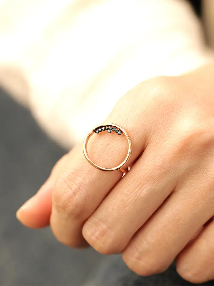 14K Gold Blue Diamond Circle Ring MinimalBijoux Rings