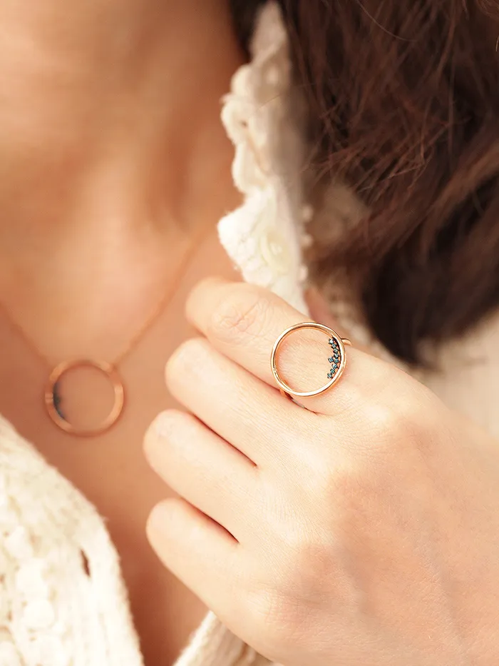 14K Gold Blue Diamond Circle Ring MinimalBijoux Rings