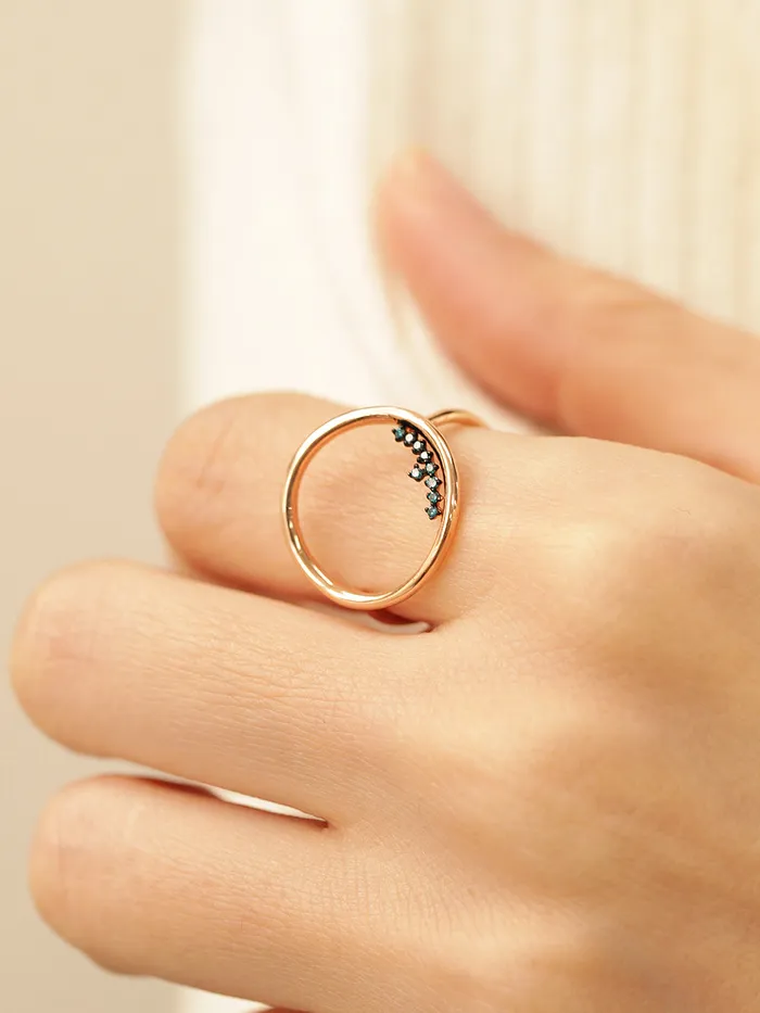 14K Gold Blue Diamond Circle Ring MinimalBijoux Rings