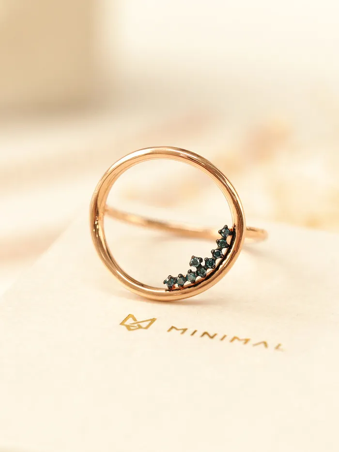 14K Gold Blue Diamond Circle Ring MinimalBijoux Rings
