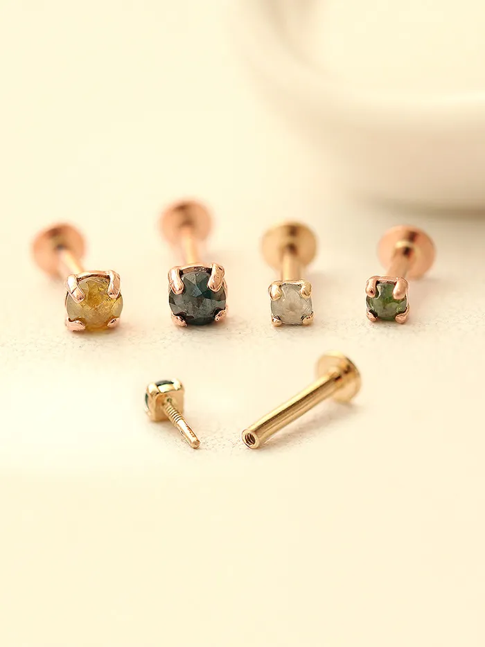 MinimalBijoux PreStyled Sets 14K Gold Rough Diamond Internally Labret Piercing 18G16G MinimalBijoux PreStyled Sets 14K Gold Rough Diamond Internally Labret Piercing 18G16G