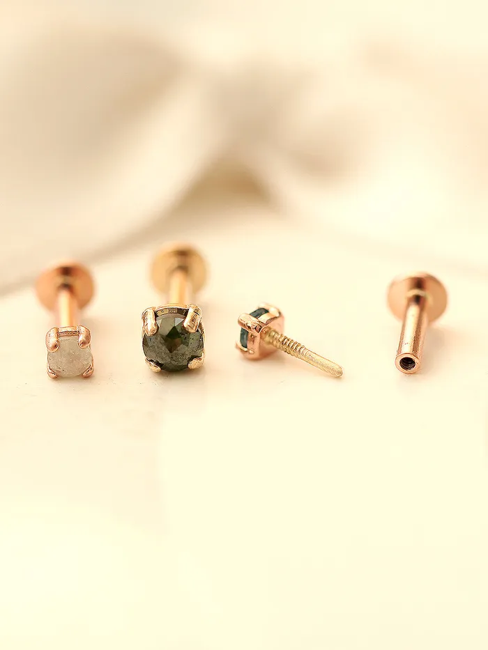 MinimalBijoux PreStyled Sets 14K Gold Rough Diamond Internally Labret Piercing 18G16G