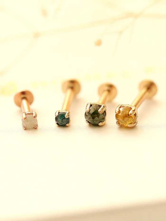 MinimalBijoux PreStyled Sets 14K Gold Rough Diamond Internally Labret Piercing 18G16G