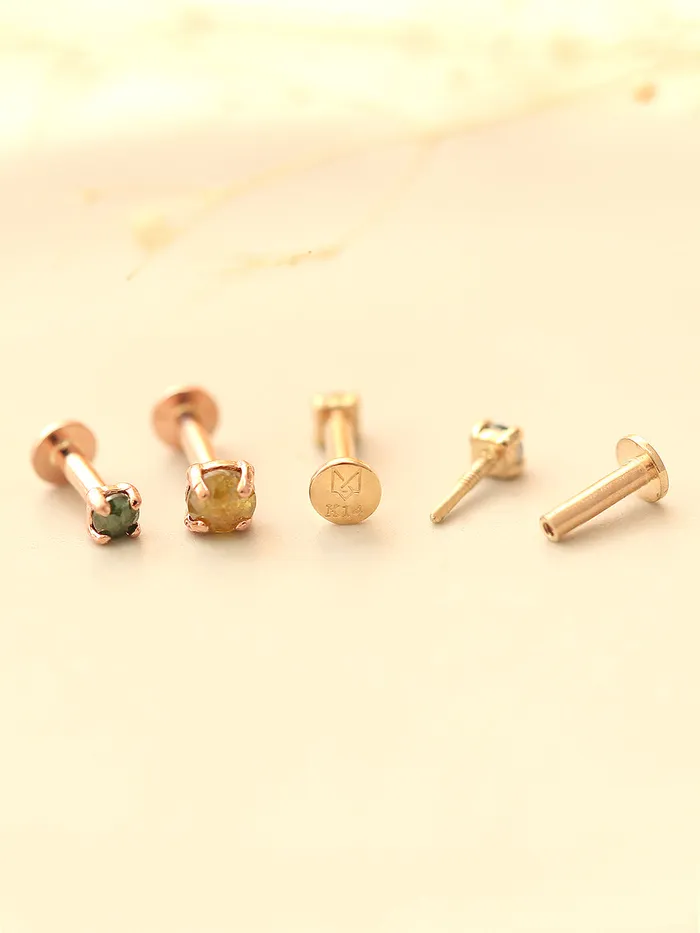 MinimalBijoux PreStyled Sets 14K Gold Rough Diamond Internally Labret Piercing 18G16G