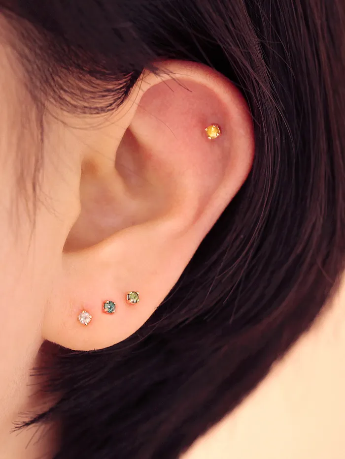 MinimalBijoux PreStyled Sets 14K Gold Rough Diamond Internally Labret Piercing 18G16G