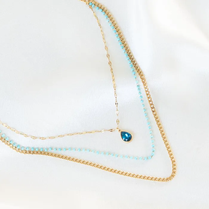 Necklaces Blue Stone Triple Layered Necklace Upakarna