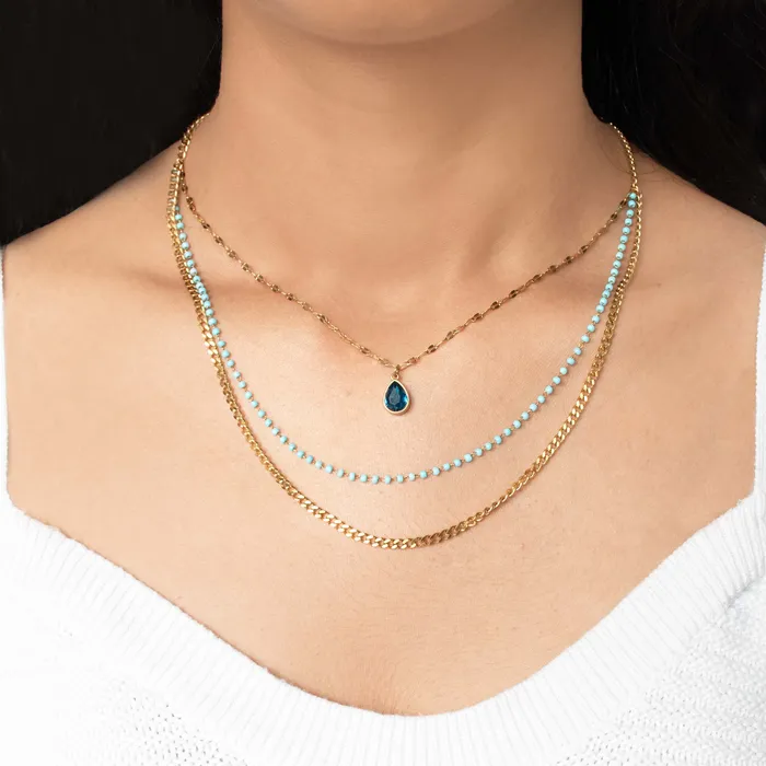 Necklaces Blue Stone Triple Layered Necklace Upakarna