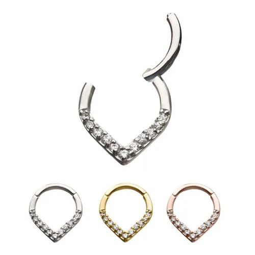 Rings Tulsa Body Jewelry Prong CZ VShaped Hinged Segment Ring