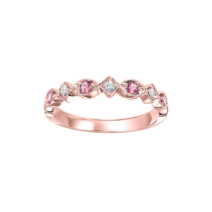 14k Rose Gold Mix Prong Pink Tourmaline Band 120CT International Diamond Center Rings