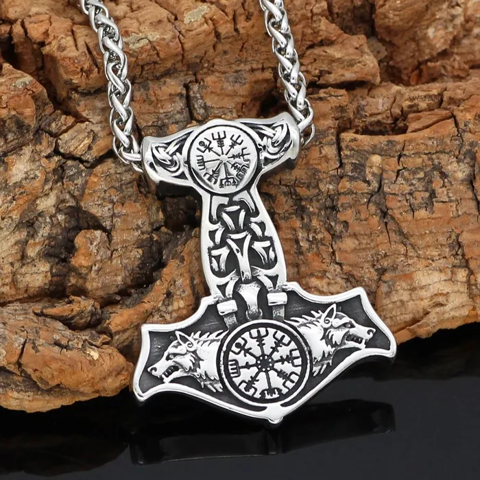 AE Necklaces Thors Hammer Necklace Golden Asgards Wolves
