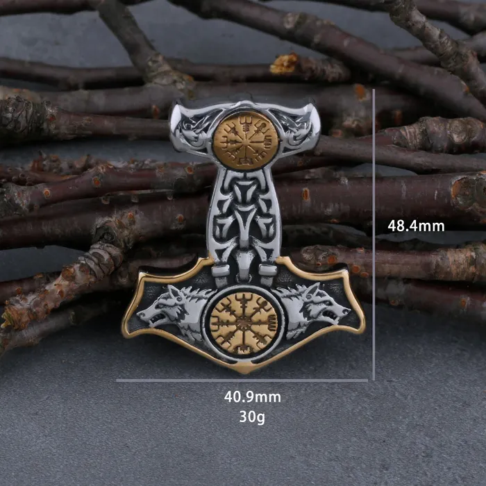 AE Necklaces Thors Hammer Necklace Golden Asgards Wolves