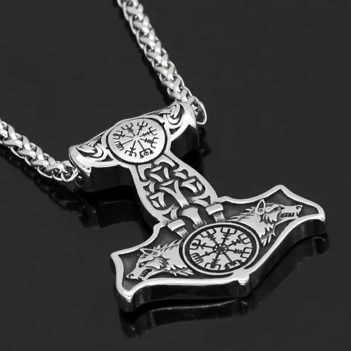 AE Necklaces Thors Hammer Necklace Golden Asgards Wolves