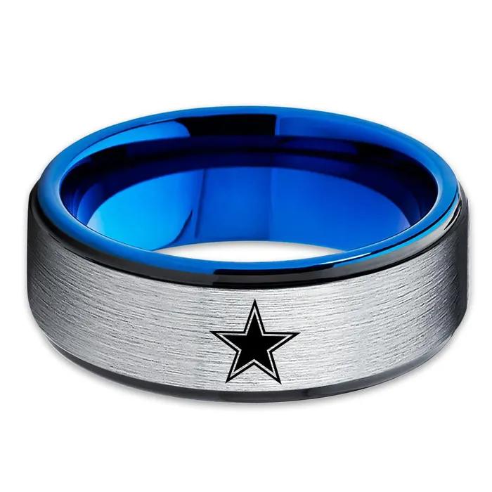Clean Casting Jewelry Rings Blue Tungsten Wedding Ring Dallas Cowboys Ring Engagement Ring Black Tungsten Ring