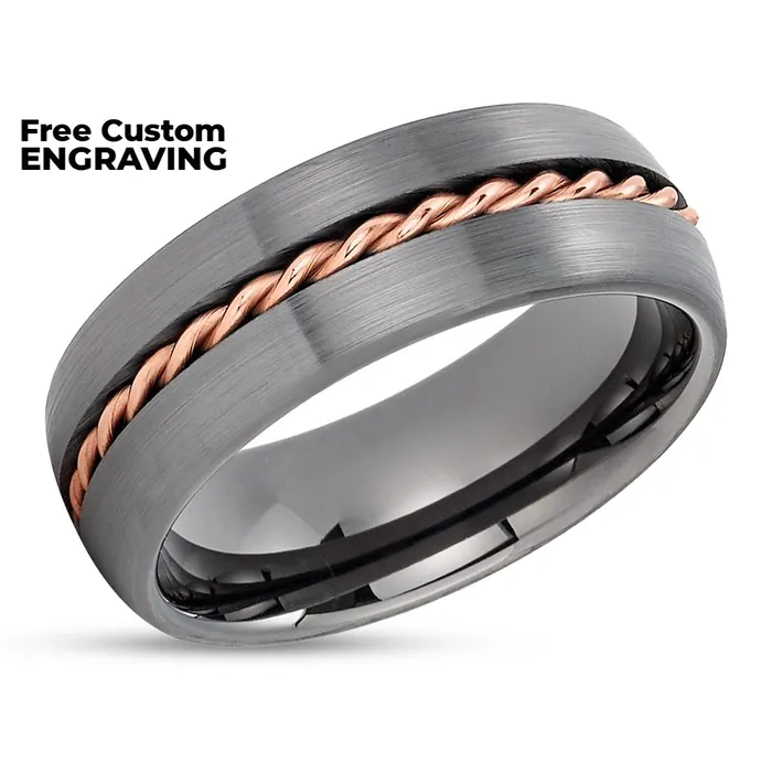 Clean Casting Jewelry Rings Gunmetal Tungsten Ring Rose Gold Wedding Ring Gunmetal Tungsten Band Braid Ring