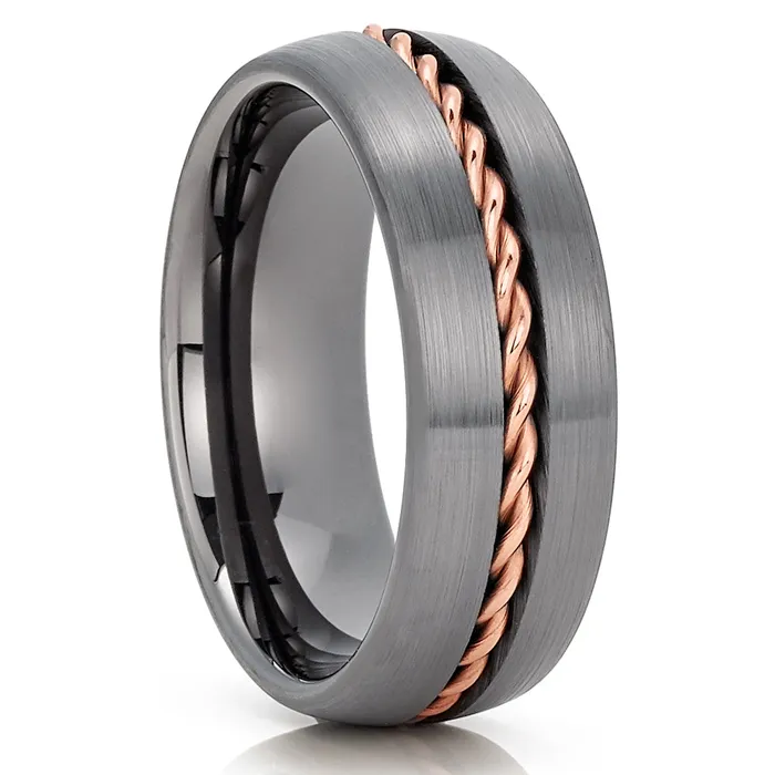 Clean Casting Jewelry Rings Gunmetal Tungsten Ring Rose Gold Wedding Ring Gunmetal Tungsten Band Braid Ring