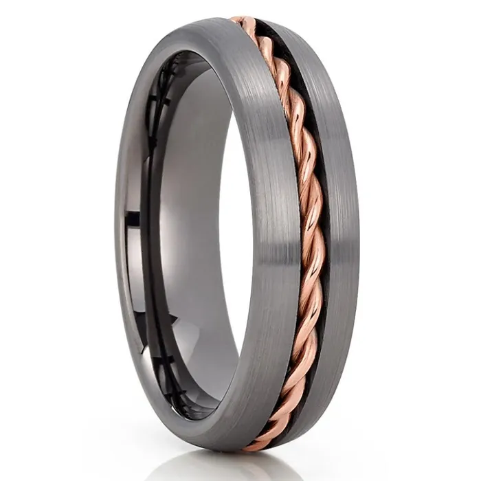 Clean Casting Jewelry Rings Gunmetal Tungsten Ring Rose Gold Wedding Ring Gunmetal Tungsten Band Braid Ring