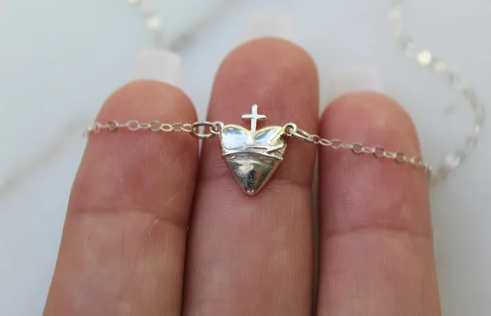 Holy Hearts Sacred Heart of Jesus Necklace in Sterling Silver TheLittleCatholic Necklaces