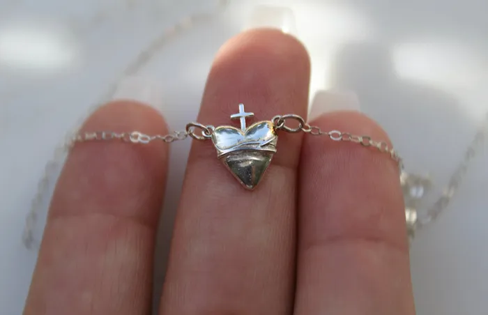 Holy Hearts Sacred Heart of Jesus Necklace in Sterling Silver TheLittleCatholic Necklaces